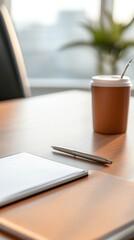 Clean Office Setup with Smartphone and Coffee Cup on Desk