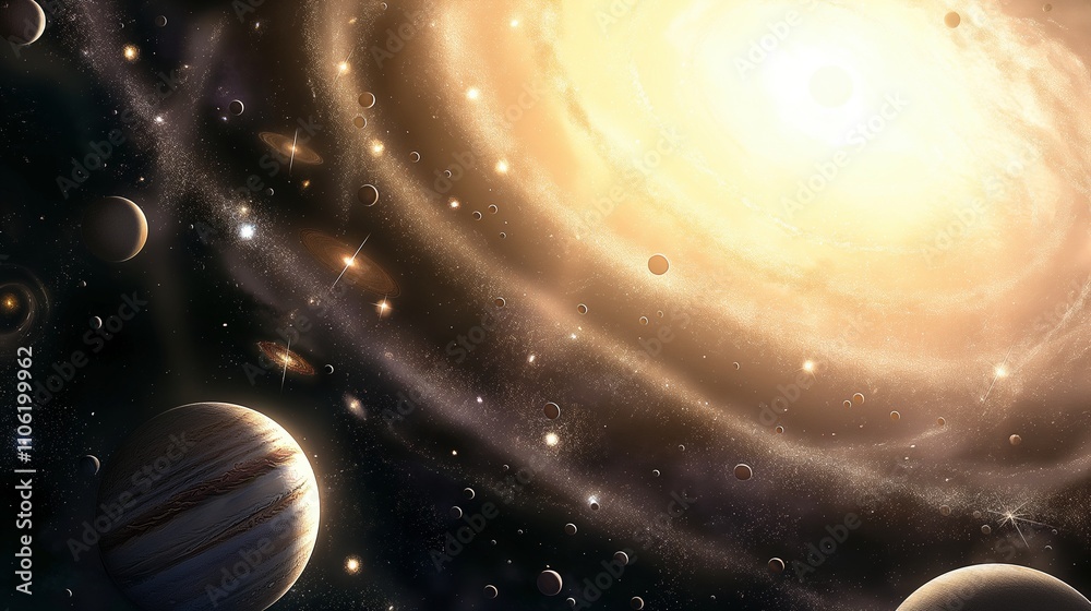 Canvas Prints brightly glowing galaxy and planets in darkness image. amazing luminous star dust cluster in space p