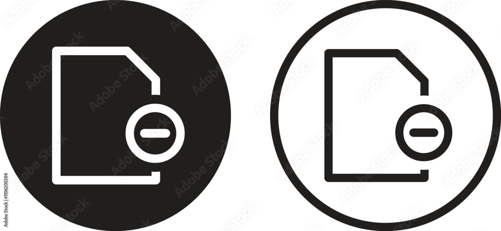 Poster delete document icon set in two styles . delete file icon . remove file icon vector