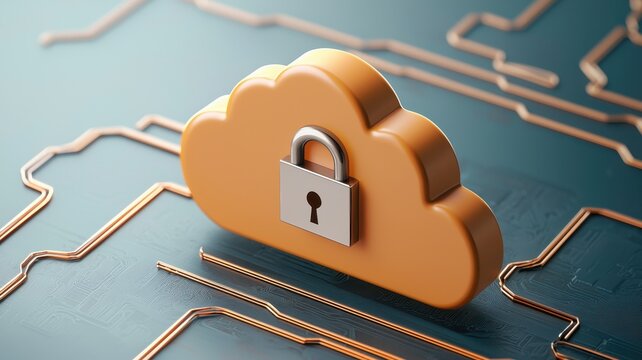 Anti tracking and encryption technology concept. Cloud with a lock symbolizing data security and privacy in digital storage.