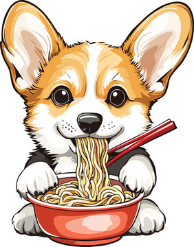 recommend clip art: Corgi Eating Ramen Noodles Vector Illustration