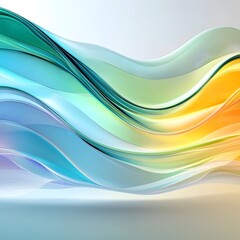 Obraz premium abstract white yellow blue green background with shiny neon glass translucent waves with gradient transition, Generative Ai 