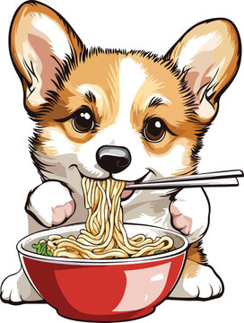 recommend clip art: Corgi Eating Ramen Noodles Vector Illustration