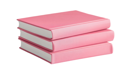 3 pink books, side view,  isolated on transparent PNG white background