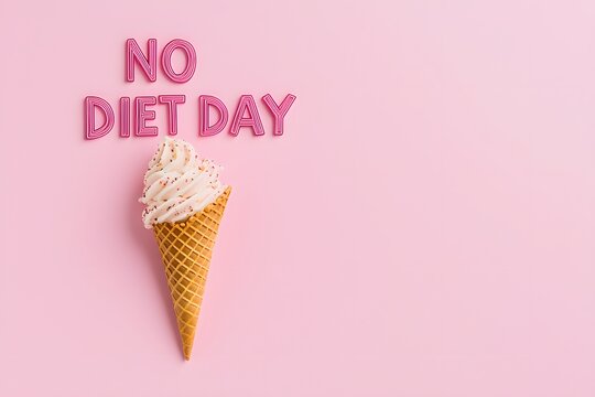 NO DIET DAY creamy title design featuring melting ice cream, symbolising indulgence, freedom from restrictions, and the joy of enjoying treats guilt-free