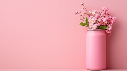 Fototapeta premium Pink flowers in a matching pink vase create a harmonious and soothing aesthetic, AI