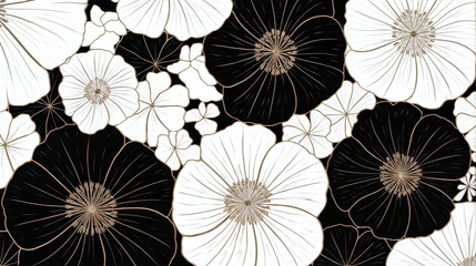 Minimalist Monochromatic Floral Design Frame in granite or marble with Black and White Flower Pattern in a Contemporary Style.