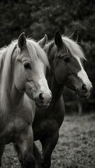 Obraz premium Haflinger horses in black and white.