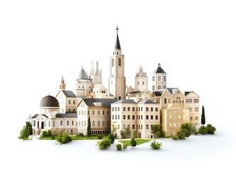 Fototapeta premium A stunning miniature model of a historic city skyline showcasing intricate architectural details, including towers, domes, and charming buildings set in a lush green landscape.