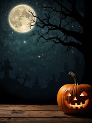 Fototapeta premium Halloween background with carved pumpkin and space.