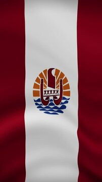 French Polynesia Waving Flag in Vertical Orientation. Realistic Flag Animation. Seamless Loop Background.	