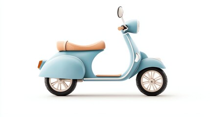 Fototapeta premium A stylish blue scooter with a vintage design, featuring a leather seat. Perfect for city travel or leisurely rides, this compact vehicle embodies freedom and adventure.