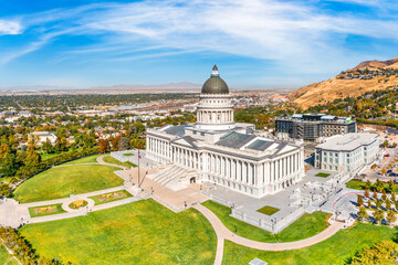 Aerial view of the Utah State Capitol on a sunny day. Salt Lake City, is the capital and most populous city of the U.S. state of Utah