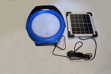 A lamp powered by a solar battery.