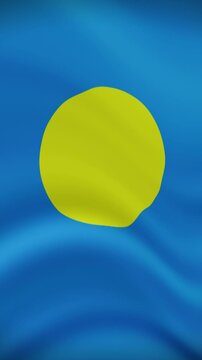 Palau Waving Flag in Vertical Orientation. Realistic Flag Animation. Seamless Loop Background.	