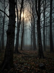 Fototapeta premium Halloween scene with a spooky forest and bare trees.