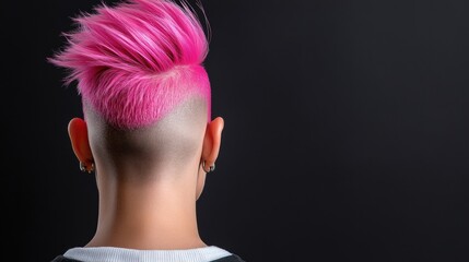 Vibrant pink mohawk hairstyle on a person with shaved sides, AI