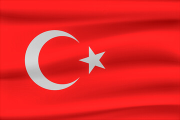 Turkish flag waving in the wind, red background with white crescent and star.