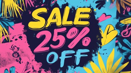 Bright and bold graphic design announcing a vibrant 25% off sale, perfect for attracting shoppers and boosting excitement