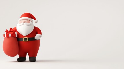 Cheerful 3D Santa Figurine with Gift Sack - Jolly Santa Claus, Christmas spirit, gift-giving, festive season, winter holidays.