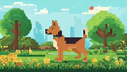 Naklejka premium pixel illustration of dog in the park 2