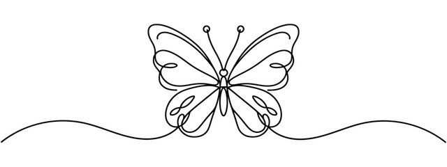 Continuous butterfly one line drawing and simple single outline vector Drawing.