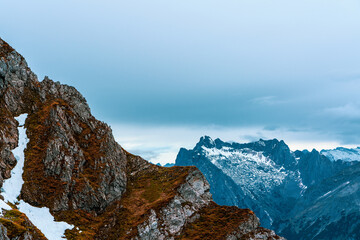 Panoramic view from Karwendel summit to the Tyrolean Alps.