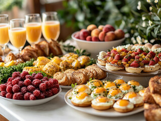 Lavish Brunch Buffet with Fresh Fruit, Pastries, and Eggs
