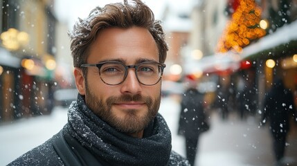 Image of Spotting a promotional offer on grooming services the handsome man considers a visit for a bespoke haircut and beard trim
