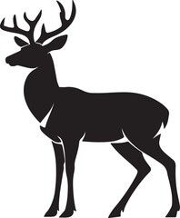 Obraz premium Black Silhouette Deer Illustration Isolated On White Background