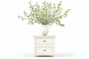 Elegant white nightstand with fresh greenery in a modern vase for home decor inspiration
