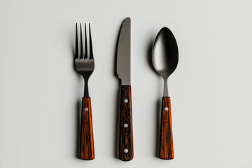 Naklejka premium Stylish Minimalist Flatware Set with Fork, Knife, and Spoon on Neutral Background