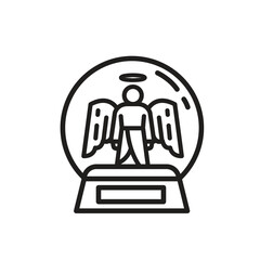 snow globe with winged angel in glass container, christmas icon for flat style greeting, suitable for poster and web icon