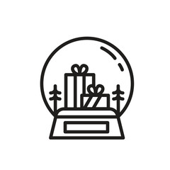 snow globe with gifts and pine in glass container, christmas icon for flat style greeting, suitable for poster and web icon