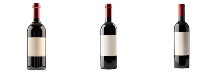 Set of  A red wine bottle with a blank label, isolated  on Transparent  PNG format Background.
