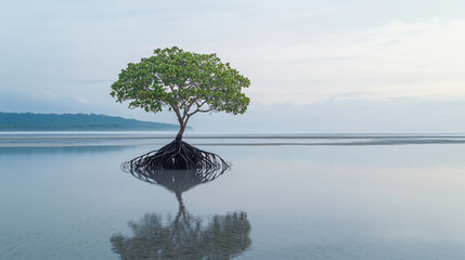 Solitary Mangrove Tree in Tidal Flats of Sumba