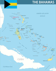 Fototapeta premium The Bahamas Map Vector New 2024 Colorful - Customizable layered political map of the Bahamas with administrative divisions for website, education, reports, news, politics, print, poster and wallpaper