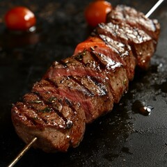 Steak rotisserie at the steakhouse, sliced picanha