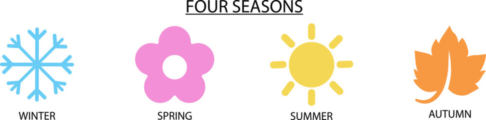 Four seasons vector icons set, winter, spring, summer, fall vector illustration 