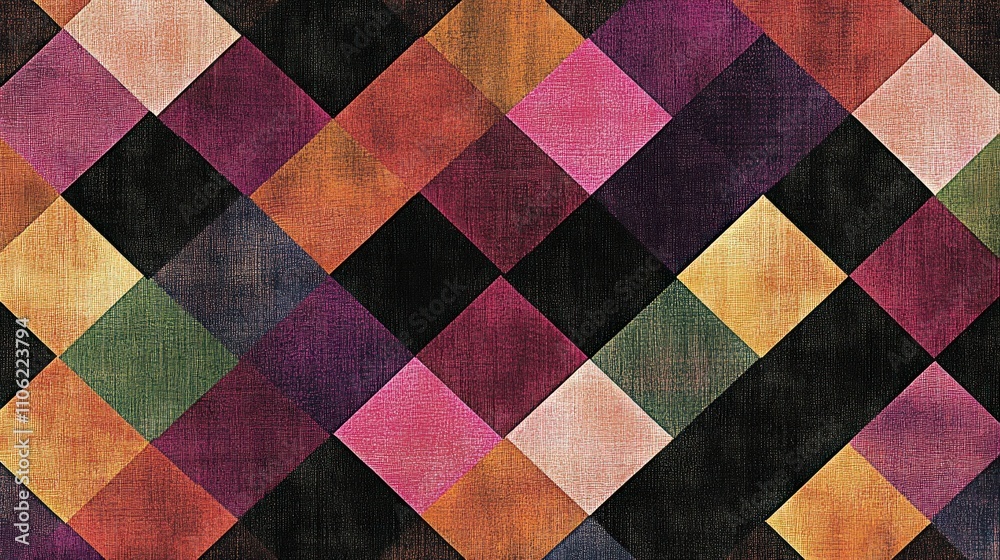 Canvas Prints a colorful geometric pattern featuring diamond shapes in various hues on a dark background.