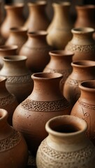 Handmade Malay clay pottery with selective focus.