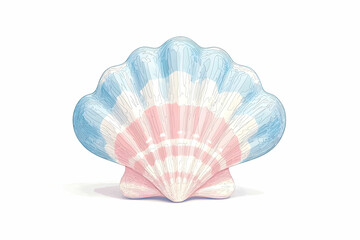 Illustrative Pink and Blue Shell Against White Background, Perfect for Beach and Marine-Themed Projects