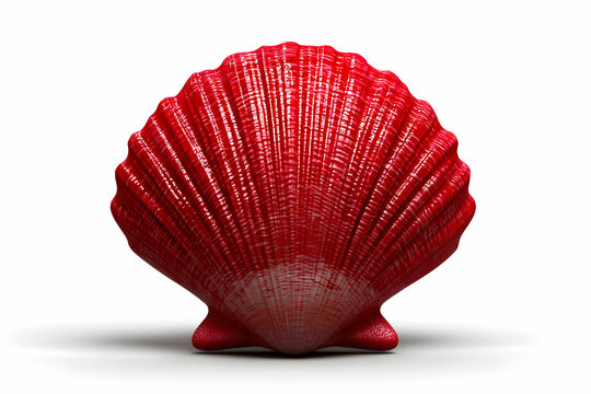 Vibrant Red Seashell with Textured Surface Displaying Natural Beauty on White Background