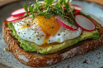 Avocado Toast with Fried Egg and Radishes