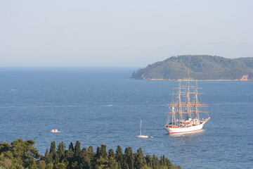 Sea landscape with beautiful, big sailing ship