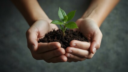 Hands holding a small plant for eco-conscious design.
