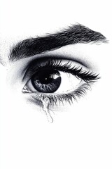 Obraz premium Close-up, detailed eye drawing; single tear flows.