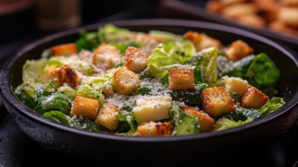 Caesar Salad in Black Bowl