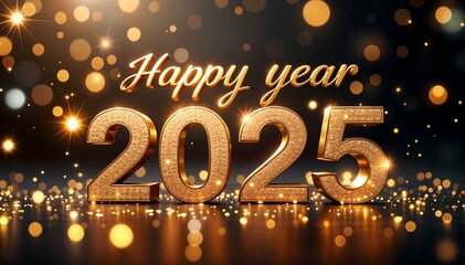Happy New Year 2025 golden invitation card. Greeting card. Celebration. Сongratulation