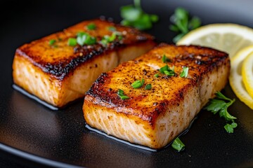 Sunset over calm waters with boats and lemons in the foreground during twilight hours